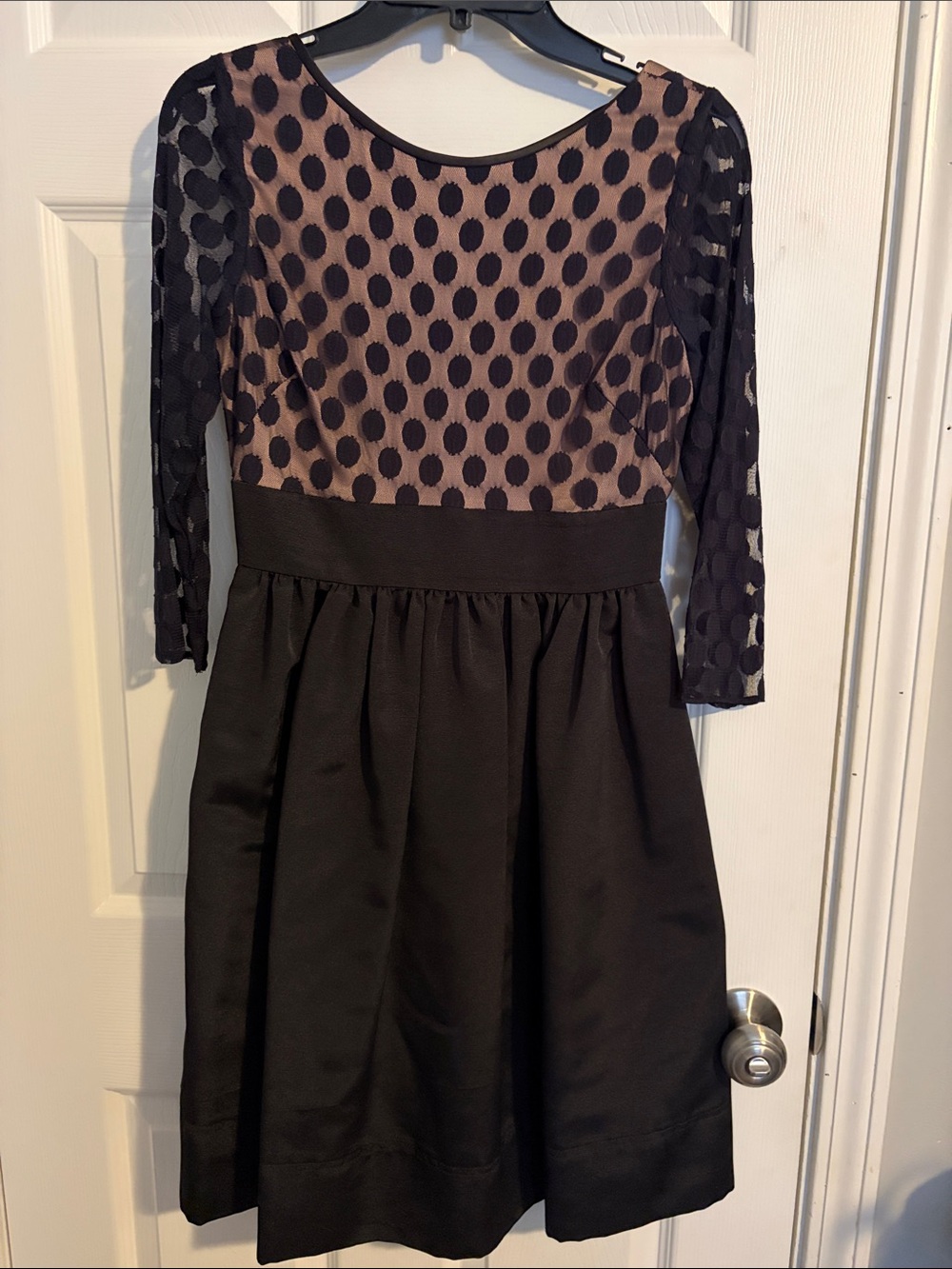 Eliza J Black and Taupe Polka Dot Fit-and-Flare Dress